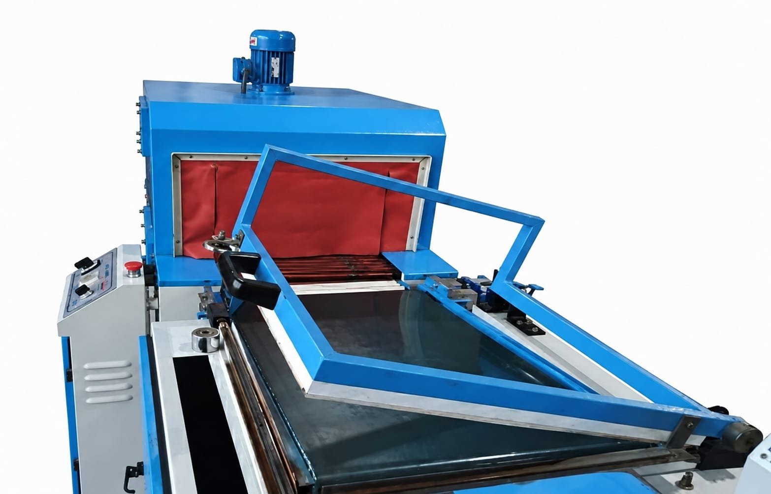 L-kesim yarı otomatik shrink paketleme makinesi yan görünümü
